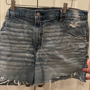 American Eagle Outfitters Blue Distressed Denim Super High-Rise Relaxed Shorts